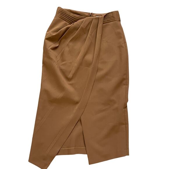 Modelivree Faux Wrap Midi Skirt Caramel Brown Size Large - Picture 2 of 8
